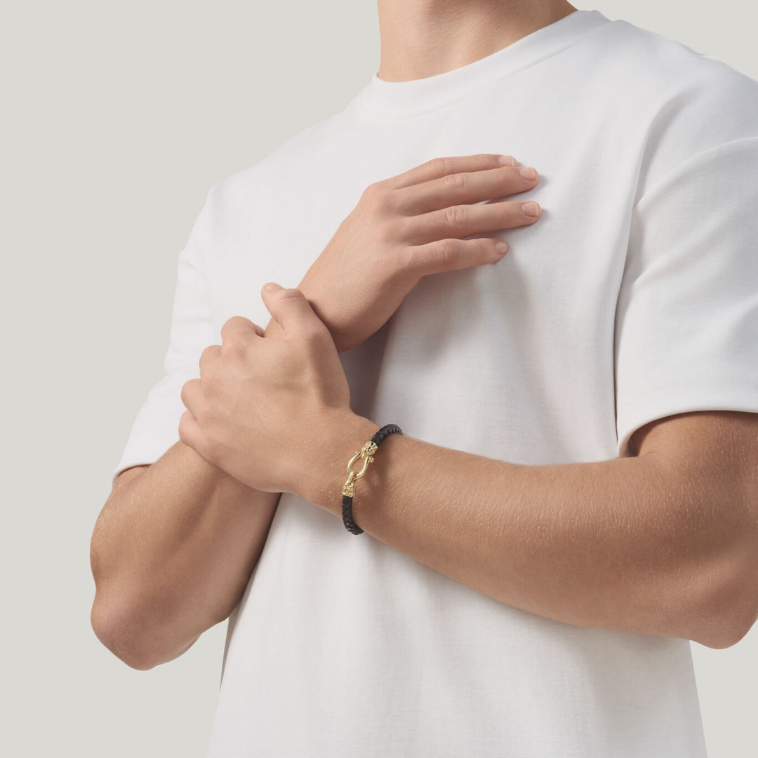 Pulsera Giovanni Raspini de piel de cocodrilo en plata 925 chapada en oro de 18 kt y pulsera de piel 12569