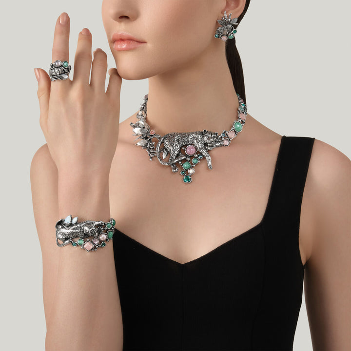 Giovanni Raspini bracciale leopardo jungle Bracciale in Argento 925, quarzo naturale, madreperla e perle 12629