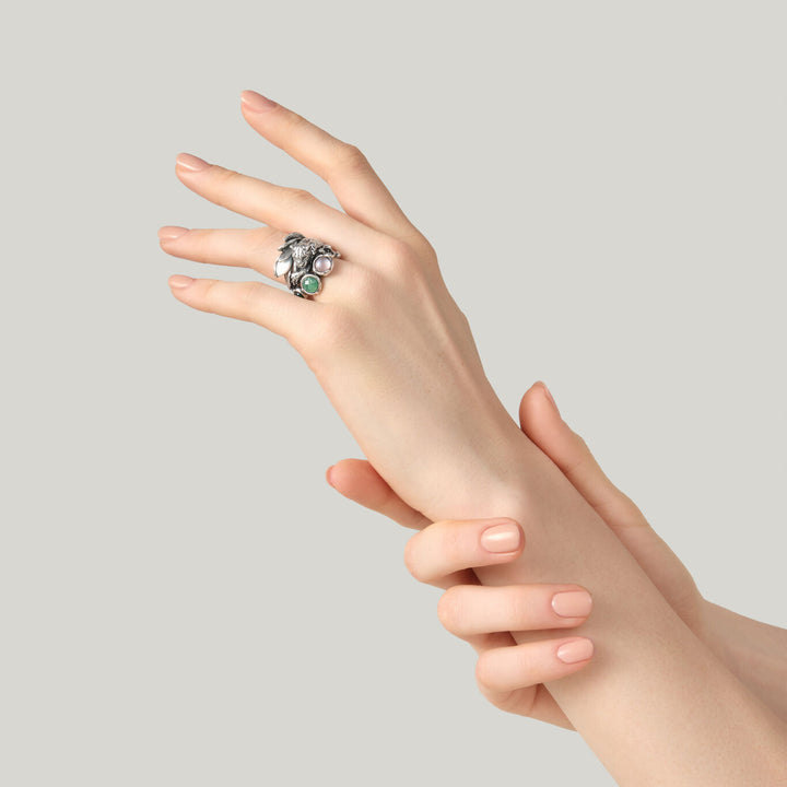 Bague jungle léopard Giovanni Raspini Bague en argent 925, nacre et quartz 12630
