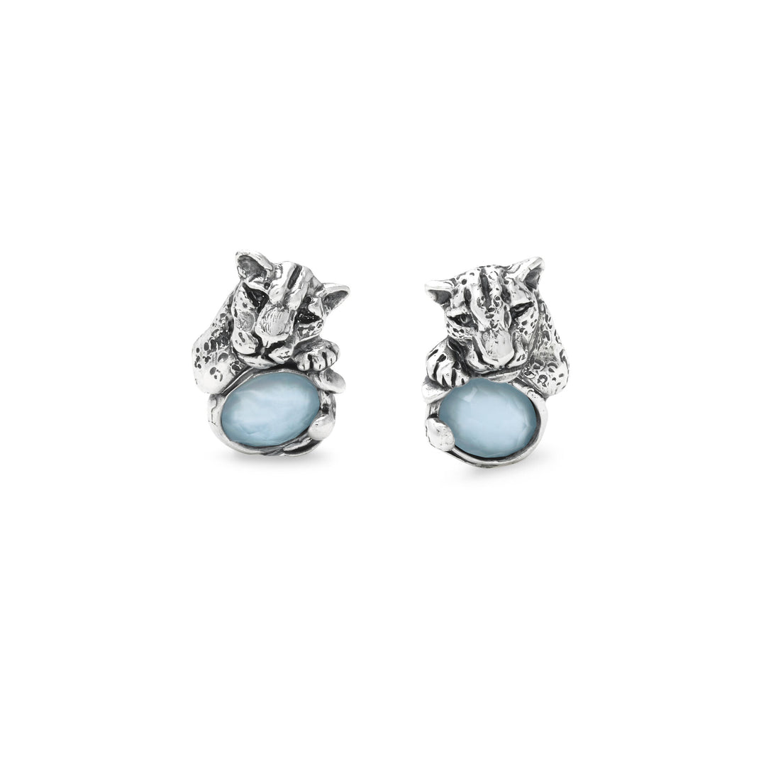 Giovanni Raspini Pendientes Jaguar Azul - Pendientes en Plata 925, nácar y cuarzo - 12682