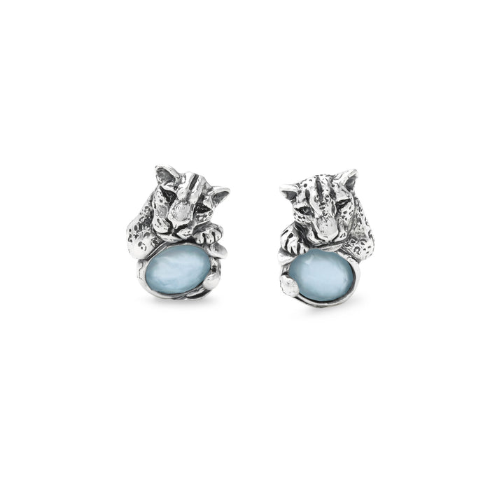 Giovanni Raspini Pendientes Jaguar Azul - Pendientes en Plata 925, nácar y cuarzo - 12682