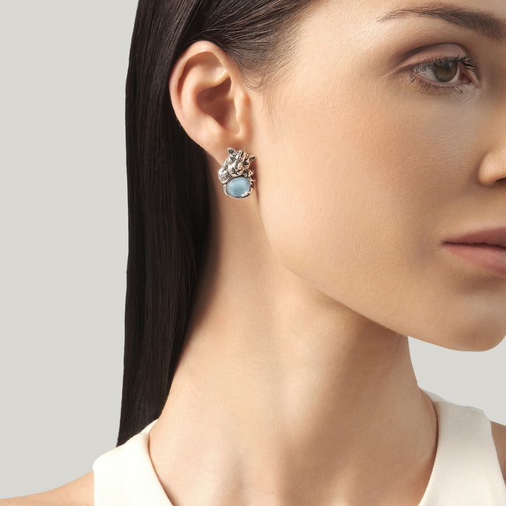 Giovanni Raspini Pendientes Jaguar Azul - Pendientes en Plata 925, nácar y cuarzo - 12682