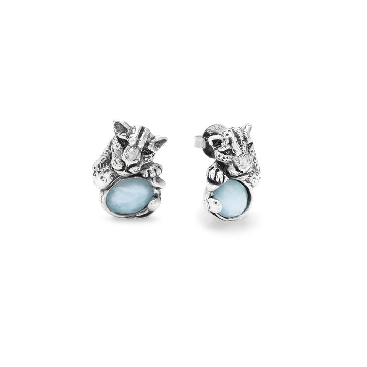 Giovanni Raspini Pendientes Jaguar Azul - Pendientes en Plata 925, nácar y cuarzo - 12682