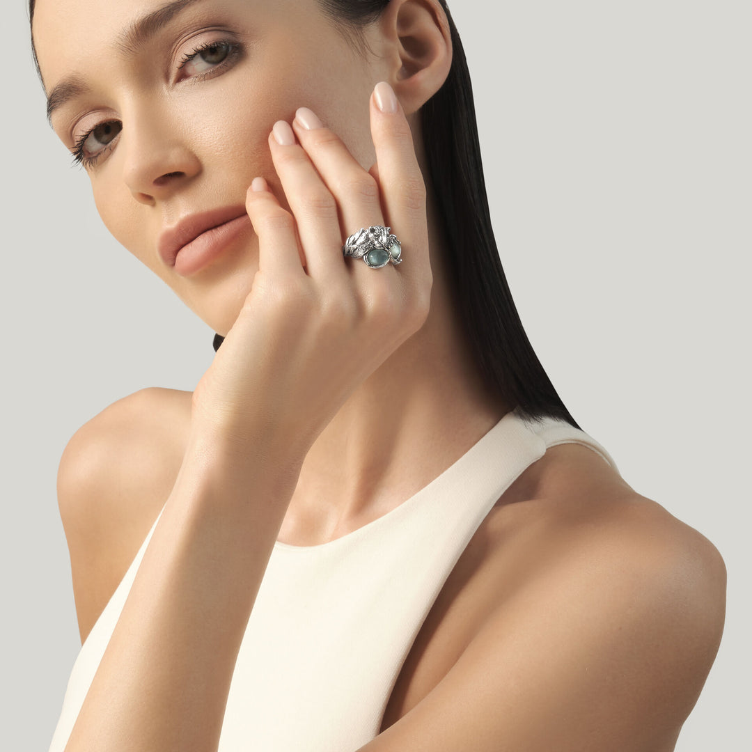 Bague Jaguar Bleu Giovanni Raspini - Bague en argent 925, nacre et quartz - 12683