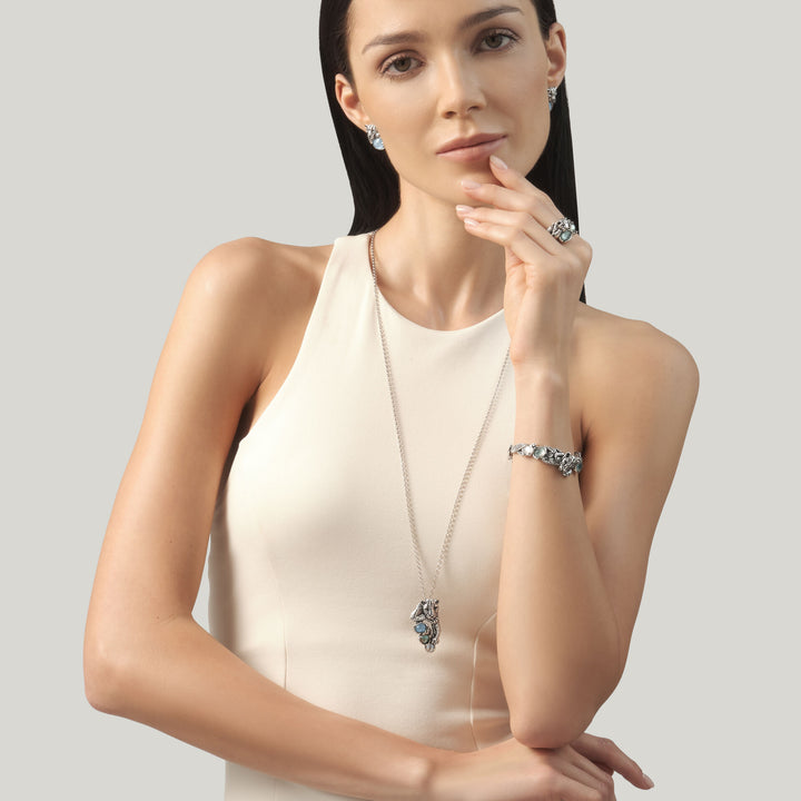 Bague Jaguar Bleu Giovanni Raspini - Bague en argent 925, nacre et quartz - 12683