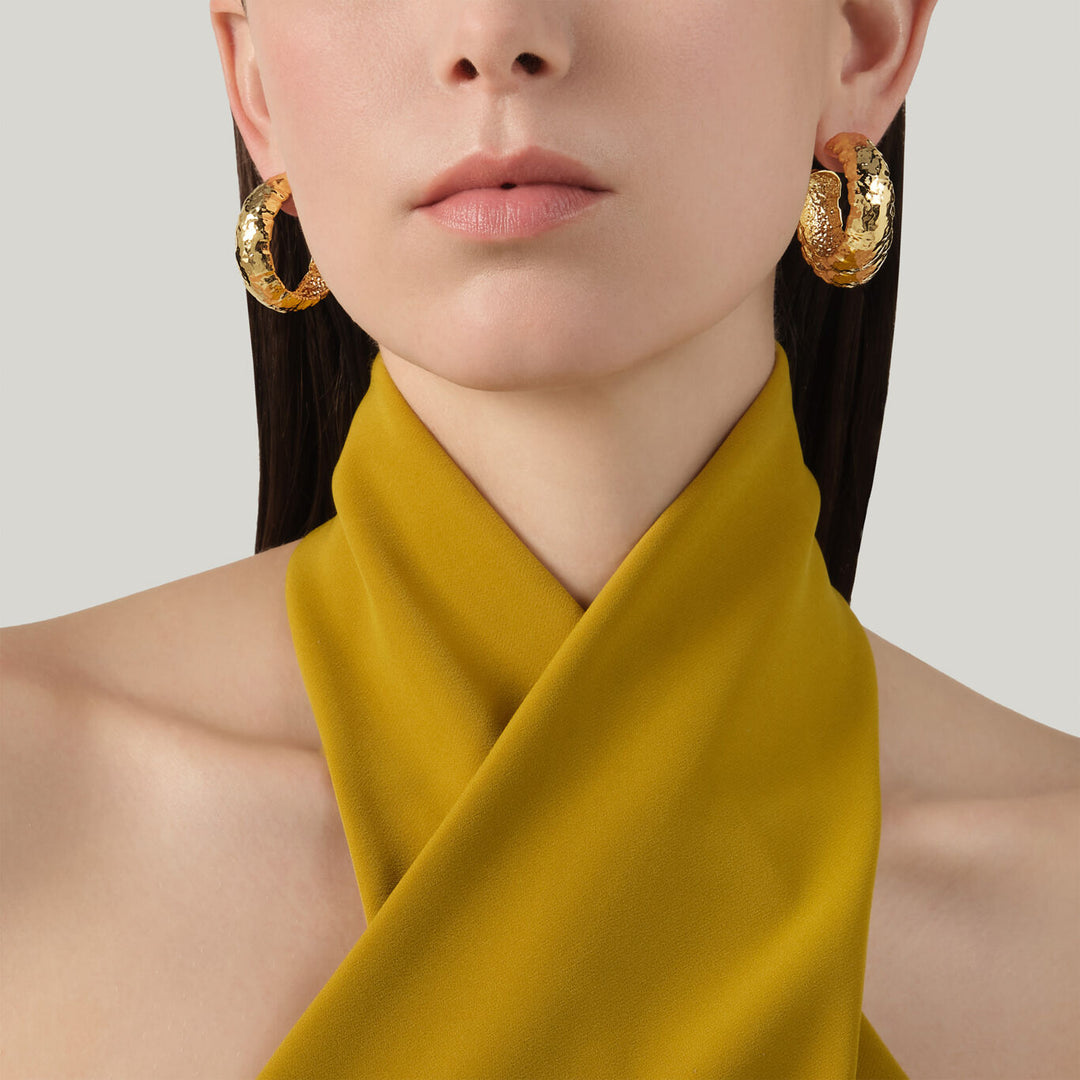 Giovanni Raspini large sand circle earrings 18 kt gold plated earrings N0047