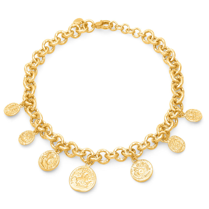Collier avec pièces de monnaie pueblo Giovanni Raspini, collier plaqué or 18 carats N0068