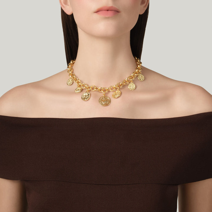 Collier avec pièces de monnaie pueblo Giovanni Raspini, collier plaqué or 18 carats N0068
