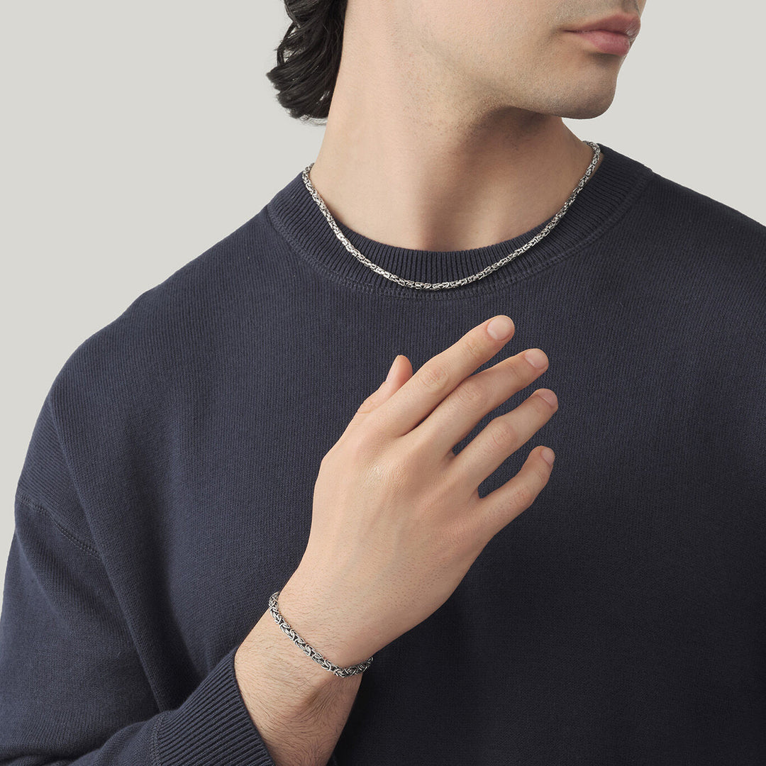 Giovanni Raspini conjunto collar y pulsera cuadrado bizantino en plata 925 X01601