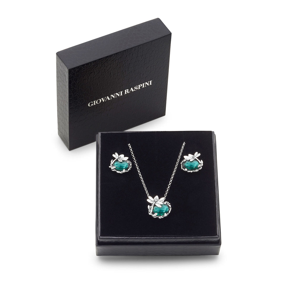 Giovanni Raspini conjunto libélula eden Collar y pendientes en plata 925 y cuarzo esmeralda X01607