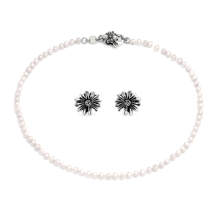 Giovanni Raspini set margherite Collana e orecchini in Argento 925 e perle naturali X01609