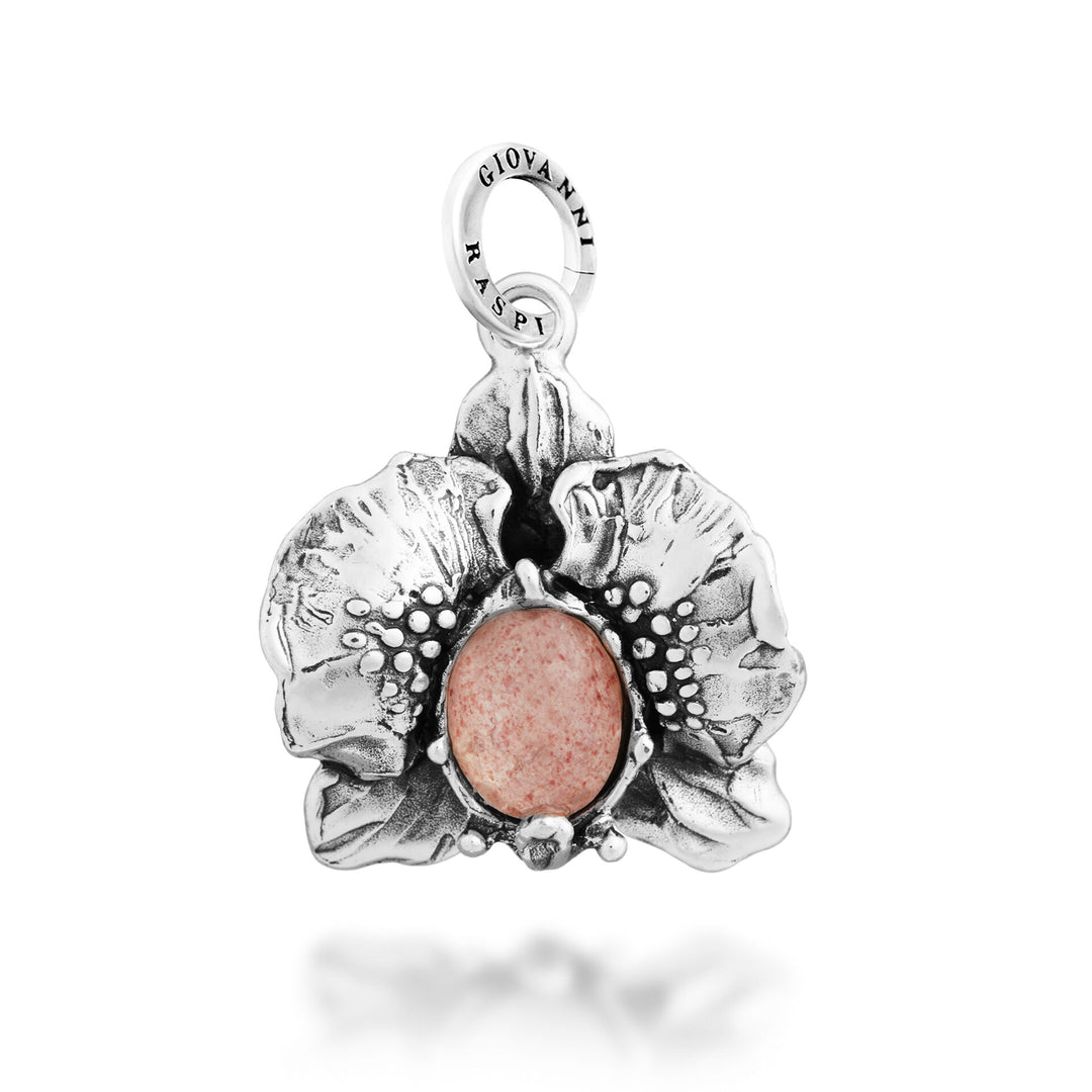 Giovanni Raspini Charm Orchidea Cabochon - Charm in Argento, madreperla e quarzo - 12710
