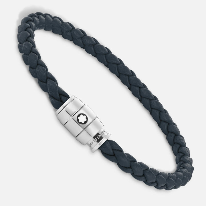 Bracelet Montblanc 3 anneaux en acier et cuir Meisterstück bleu Air force taille S 13601260