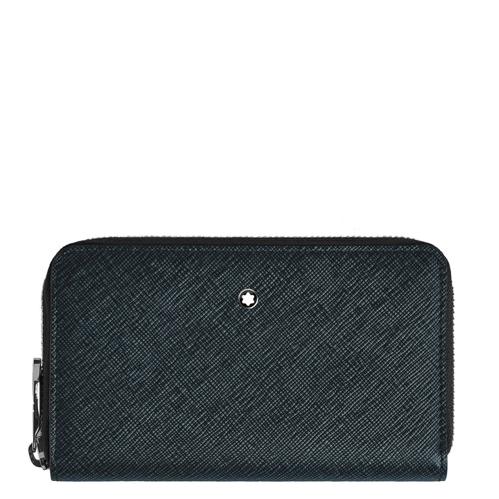 Portefeuille Montblanc 12 compartiments avec zip moyen Tweed bleu Sartorial 220362