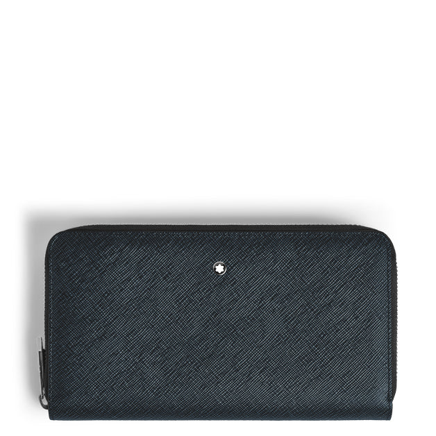 Portefeuille Montblanc 12 compartiments avec zip Sartorial tweed bleu 220365