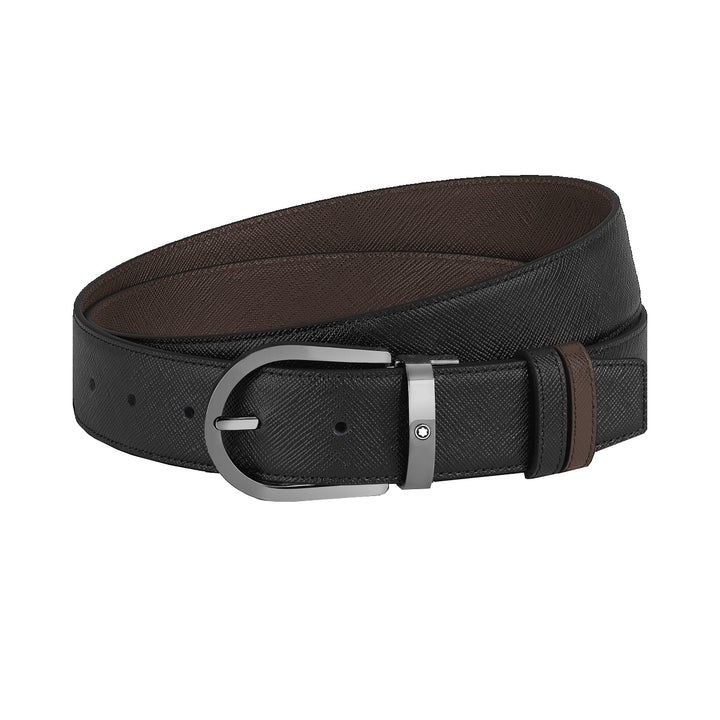 Montblanc cintura reversibile in pelle Sartorial nera/marrone 35 mm 222357
