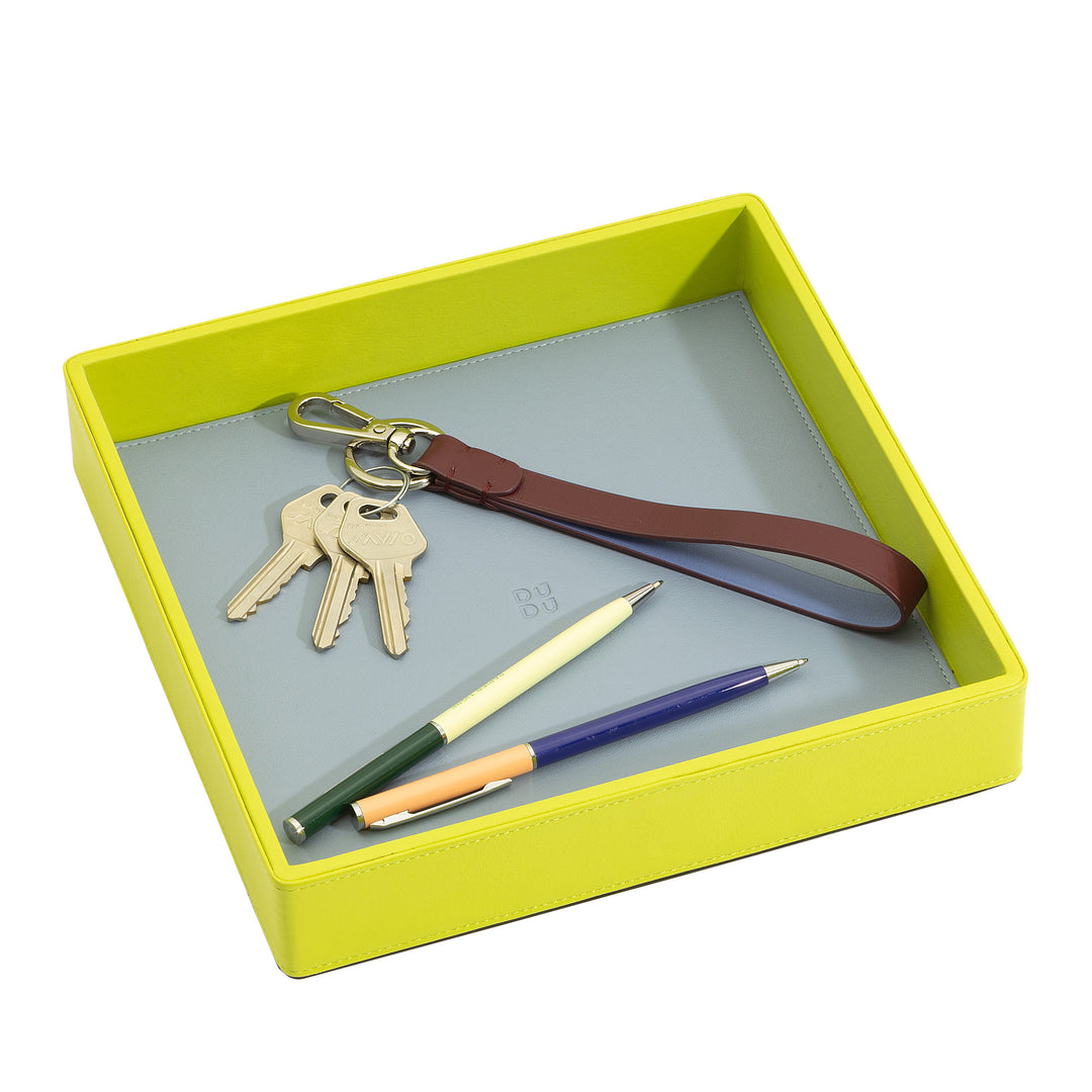 DUDU Designer-Taschentablett aus farbigem Leder für den Eingangsbereich mit Geschenkbox