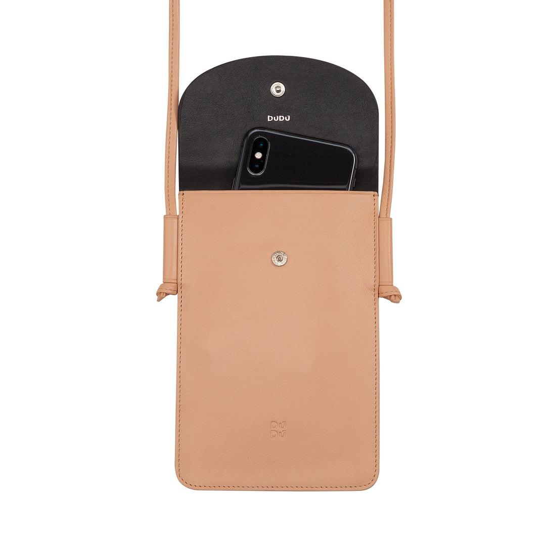 DUDU Leder-Handyhülle zum Umhängen, Smartphone-Halterung für bis zu 6,7 Zoll mit Knopf, verstellbarer Schultergurt, schlankes Design
