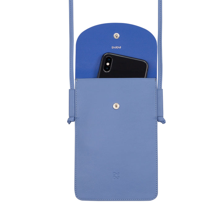 DUDU Leather Neck Phone Case, Smartphone Holder Case up to 6.7 Inch with Button, Adjustable Shoulder Strap, Slim Design
