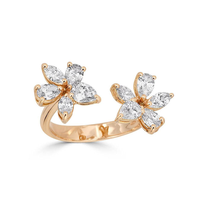 Bague Zydo forme fleur avec double élément et diamants taille fantaisie en or rose 55384