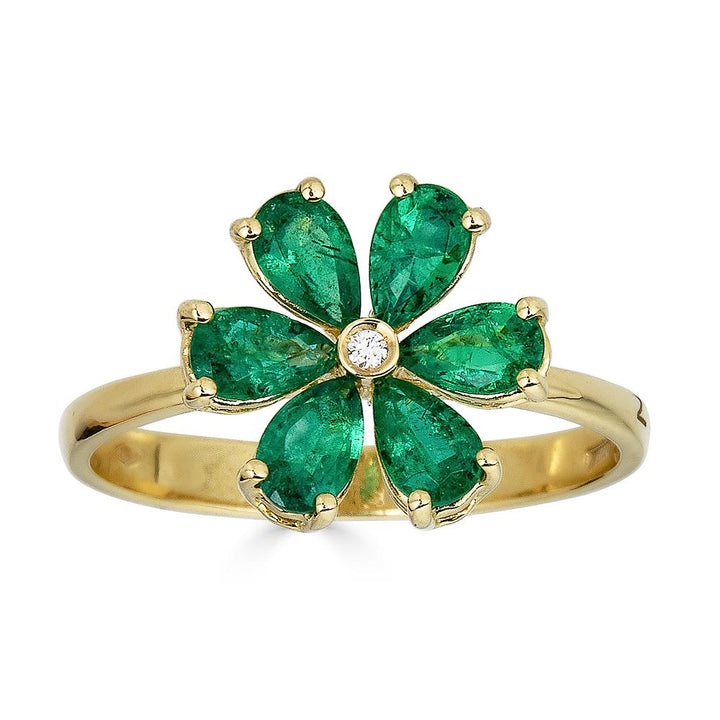 Blumenförmiger Zydo-Ring mit farbigen Edelsteinen und Diamanten aus Weißgold 62218