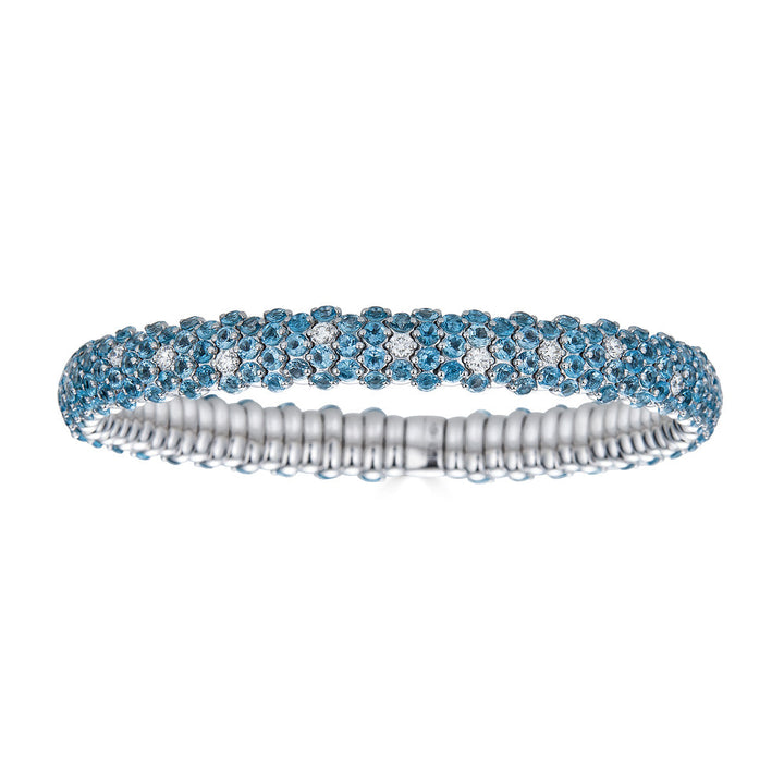 Zydo gewölbtes elastisches Armband mit blauem Topas, Weißgold, blauem Topas 63554