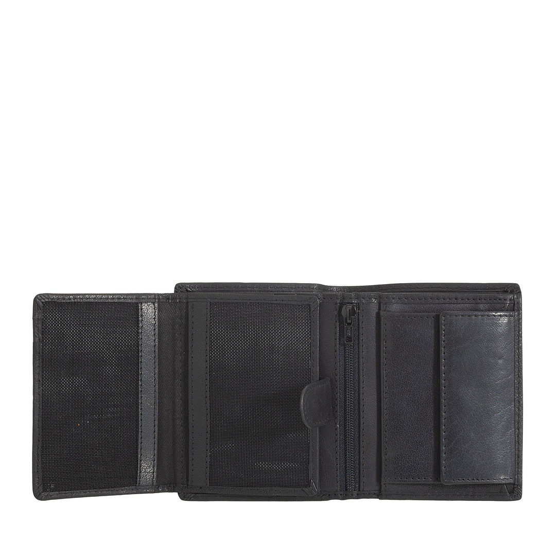 Nuvola Pelle Portafoglio Piccolo da Uomo in Pelle Bufalo con Portamonete - Portafoglio Compatto Verticale con Cerniera Zip, Tasche Trasparenti e Porta Carte