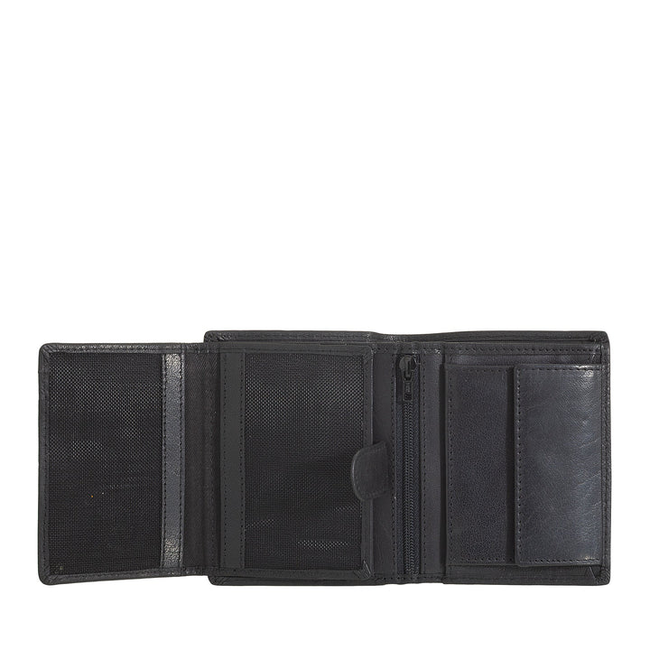 Nuvola Pelle Portafoglio Piccolo da Uomo in Pelle Bufalo con Portamonete - Portafoglio Compatto Verticale con Cerniera Zip, Tasche Trasparenti e Porta Carte