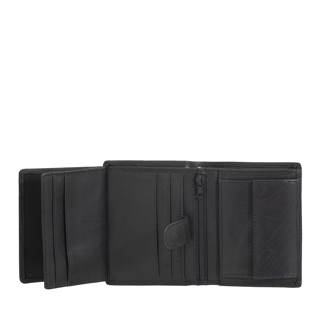 Nuvola Pelle Portafoglio Piccolo da Uomo in Pelle Bufalo con Portamonete - Portafoglio Compatto Verticale con Cerniera Zip, Tasche Trasparenti e Porta Carte