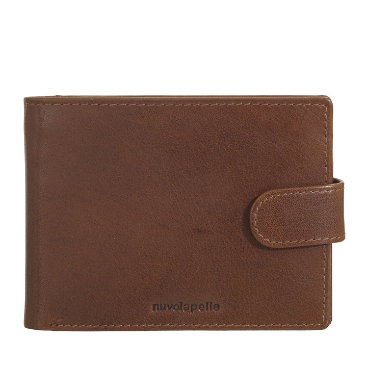 Cartera para Hombre Nuvola Pelle en Piel de Búfalo con Cierre de Botón - Carteras con Monedero, Tarjetero, Documentos, Billetes, Portafotos y Cremallera Interna