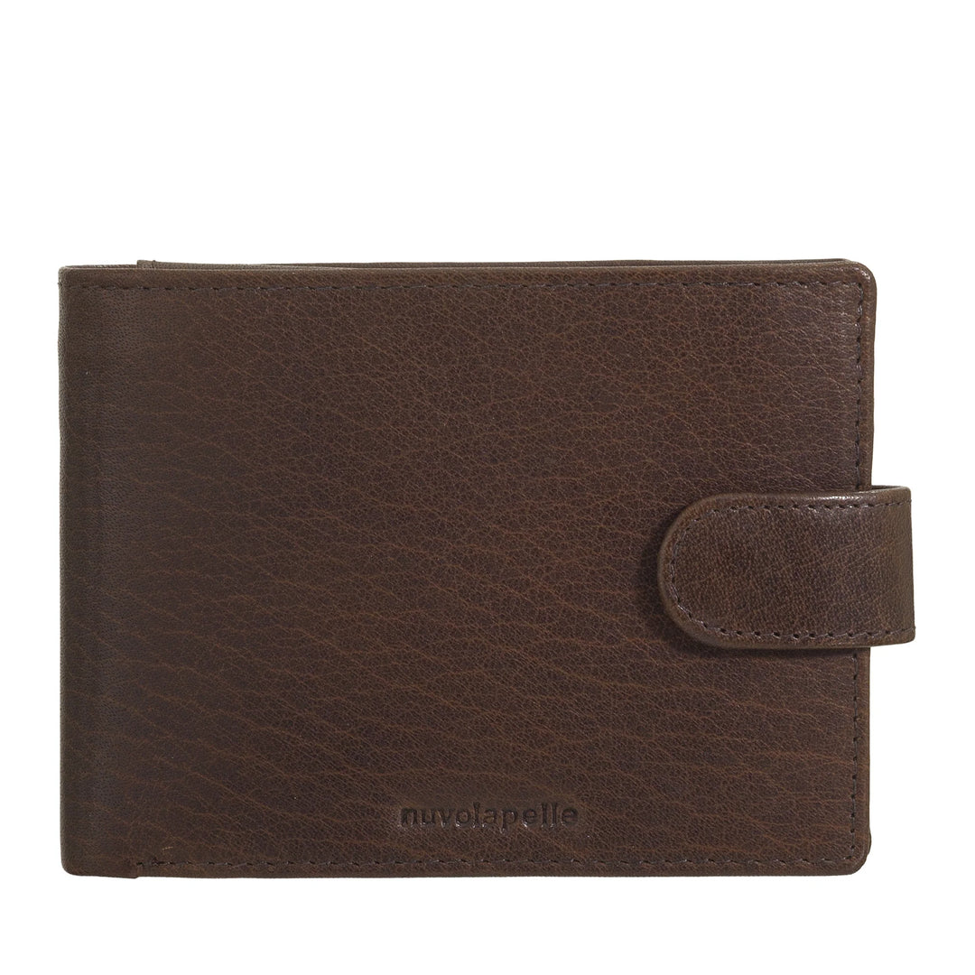 Portefeuille homme Nuvola Pelle en cuir de buffle avec fermeture à bouton - Portefeuilles avec porte-monnaie, porte-cartes, compartiments pour documents et billets, porte-photo en filet et fermeture éclair intérieure