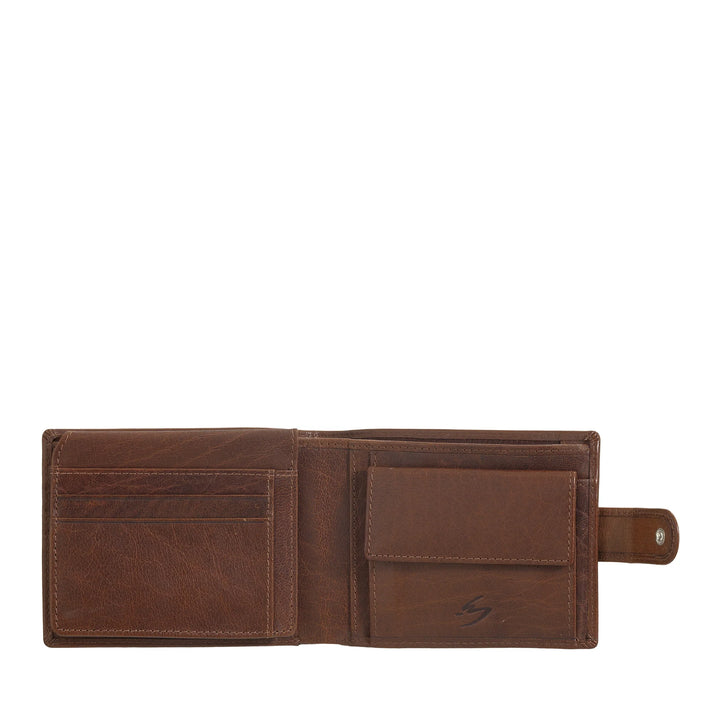 Cartera para Hombre Nuvola Pelle en Piel de Búfalo con Cierre de Botón - Carteras con Monedero, Tarjetero, Documentos, Billetes, Portafotos y Cremallera Interna