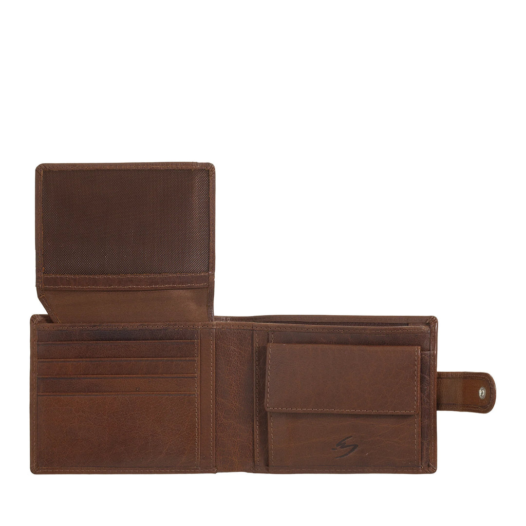 Cartera para Hombre Nuvola Pelle en Piel de Búfalo con Cierre de Botón - Carteras con Monedero, Tarjetero, Documentos, Billetes, Portafotos y Cremallera Interna