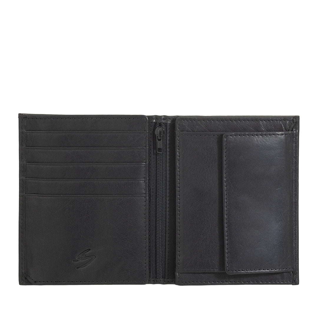 Nuvola Pelle Cartera Grande para Hombre de Piel de Búfalo con Cremallera Interna y Monedero - Cartera Vertical para Tarjetas, Fotos y Billetes