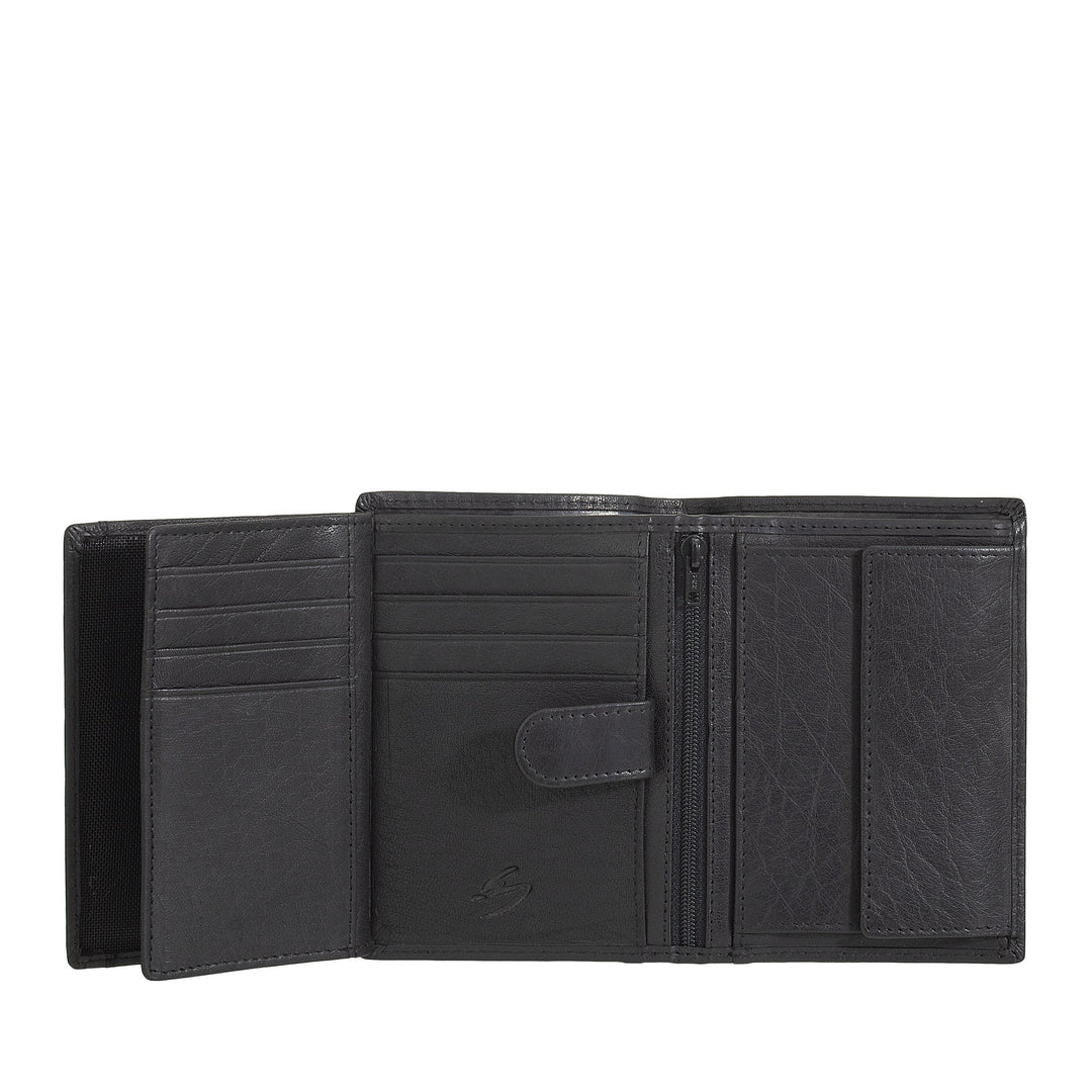 Nuvola Pelle Cartera Grande Vertical para Hombre en Piel de Búfalo - Cartera de Bolsillo Grande con Monedero, 8 Tarjeteros y Cremallera