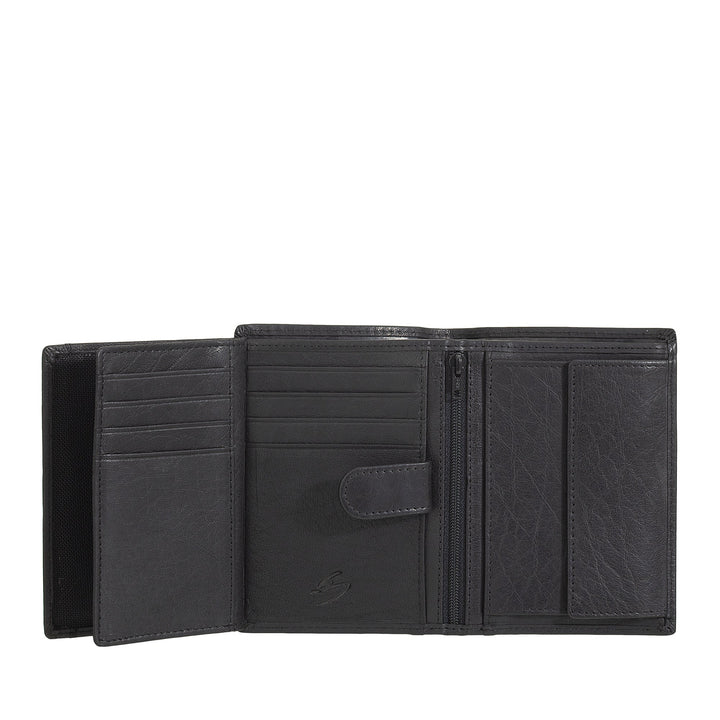 Nuvola Pelle Cartera Grande Vertical para Hombre en Piel de Búfalo - Cartera de Bolsillo Grande con Monedero, 8 Tarjeteros y Cremallera