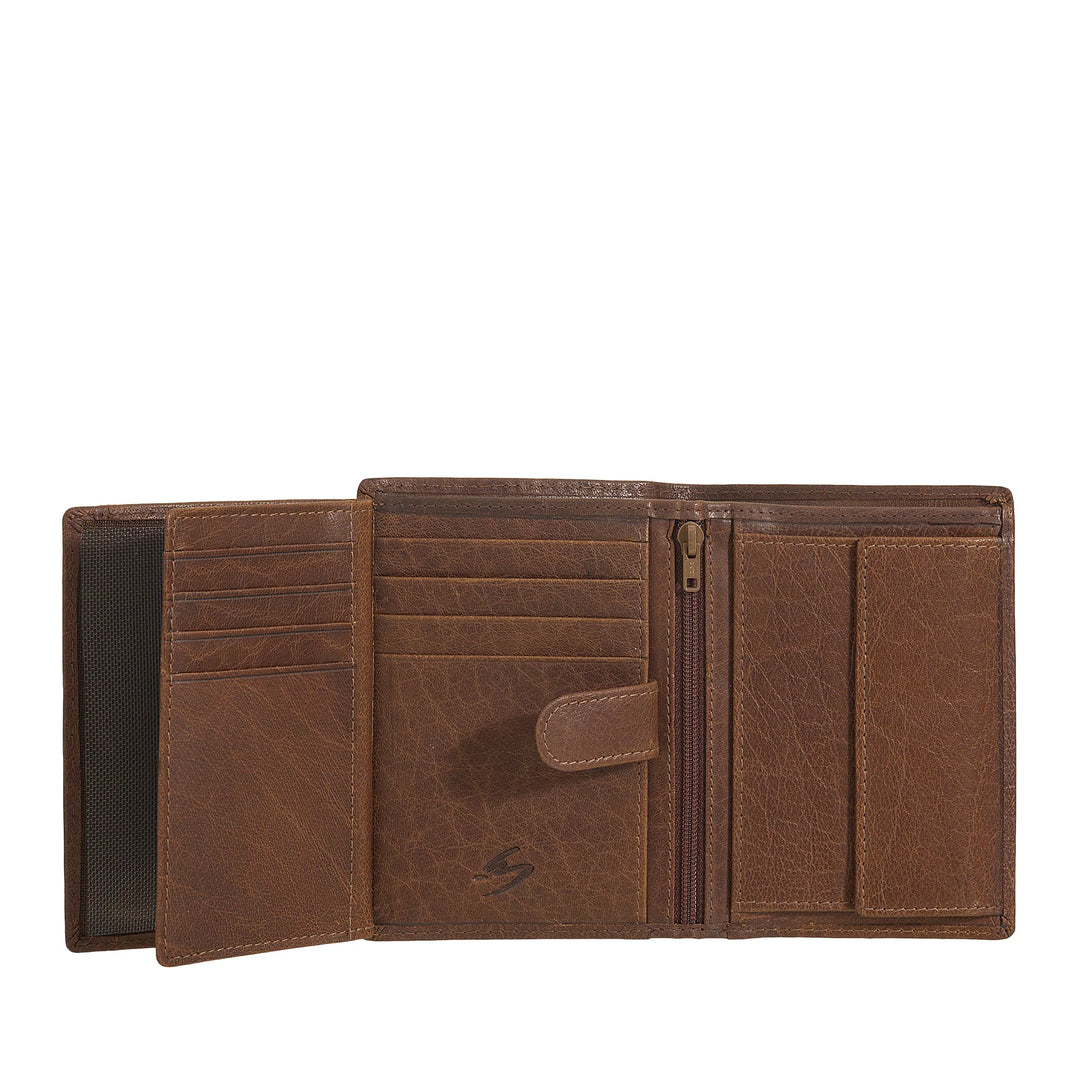 Nuvola Pelle Cartera Grande Vertical para Hombre en Piel de Búfalo - Cartera de Bolsillo Grande con Monedero, 8 Tarjeteros y Cremallera