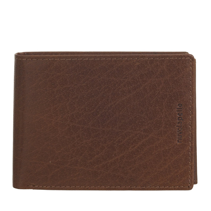 Nuvola Pelle Cartera de hombre de piel de búfalo con monedero - Cartera clásica con cremallera interior, compartimentos para tarjetas de crédito y billetes, portafotos