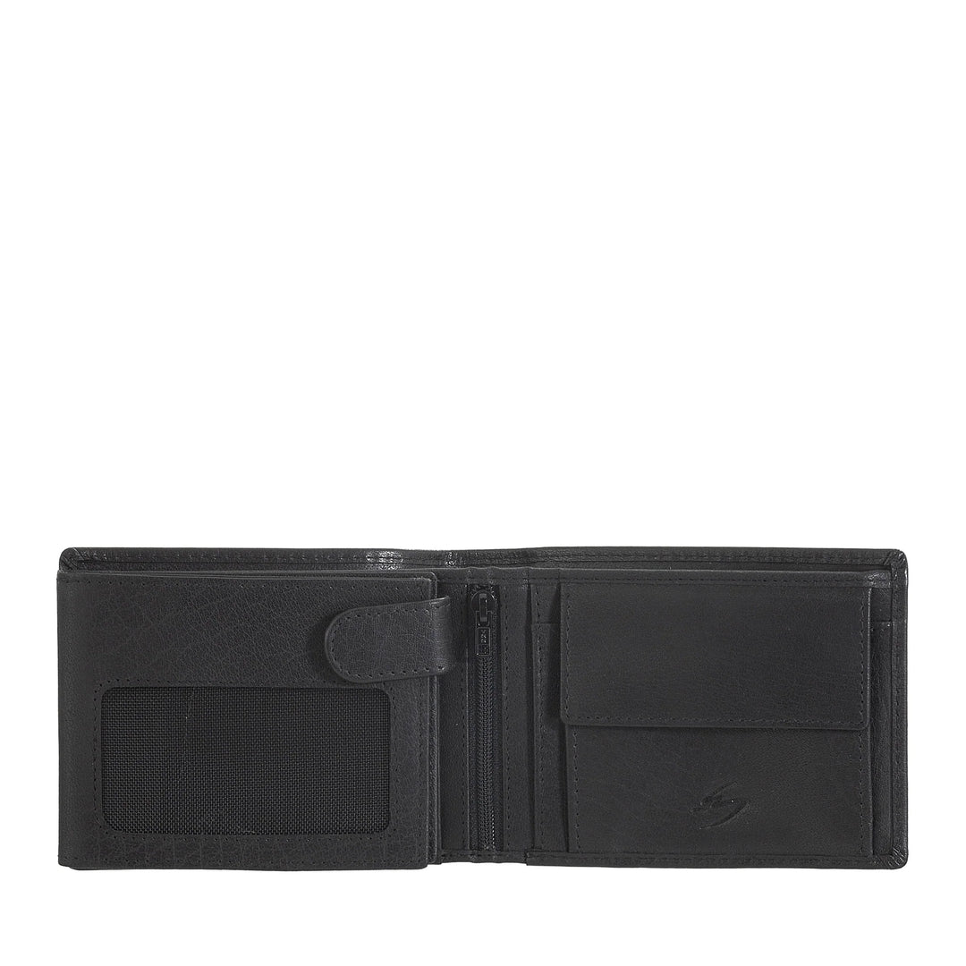 Nuvola Pelle Portafoglio in Pelle di Bufalo Uomo con Portamonete - Portafoglio Classico con Cerniera Zip Interna, Tasche Porta Carte di Credito e Banconote, Porta Foto