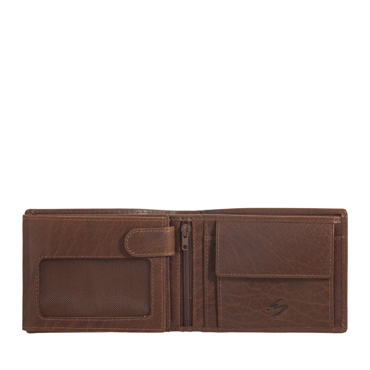 Nuvola Pelle Cartera de hombre de piel de búfalo con monedero - Cartera clásica con cremallera interior, compartimentos para tarjetas de crédito y billetes, portafotos