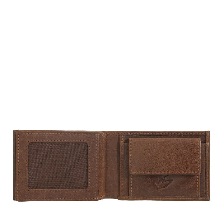 Nuvola Pelle Mini Portafoglio Uomo Piccolo in Pelle di Bufalo Tascabile - Portafoglio Piccolo da Giacca con Portamonete, Tasche con Retina Trasparente