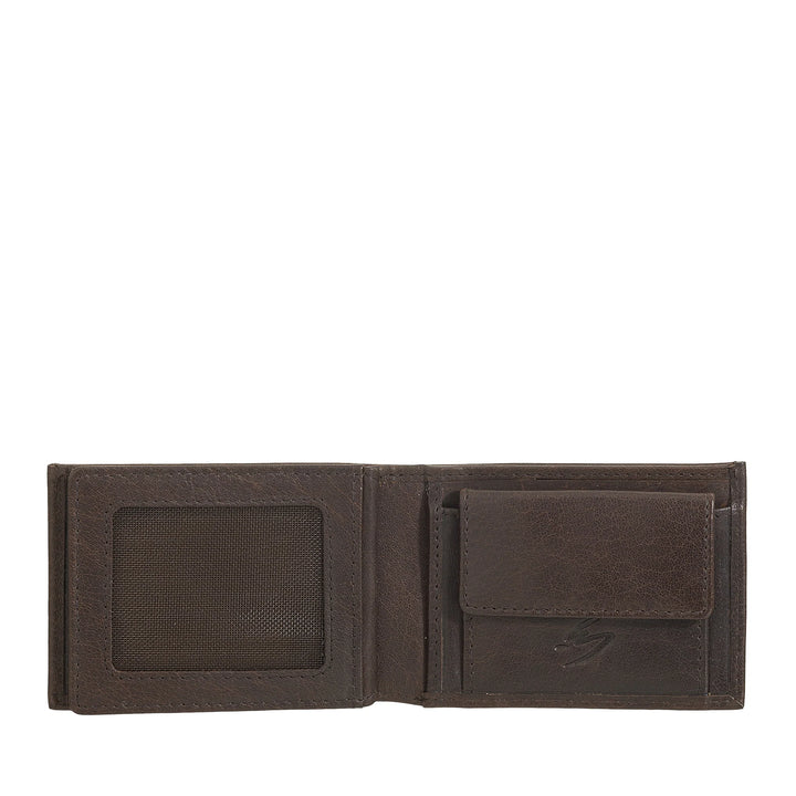 Nuvola Pelle Mini Portafoglio Uomo Piccolo in Pelle di Bufalo Tascabile - Portafoglio Piccolo da Giacca con Portamonete, Tasche con Retina Trasparente