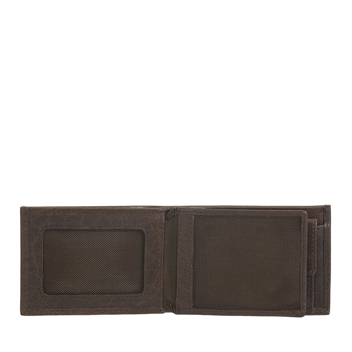 Nuvola Pelle Mini Portafoglio Uomo Piccolo in Pelle di Bufalo Tascabile - Portafoglio Piccolo da Giacca con Portamonete, Tasche con Retina Trasparente