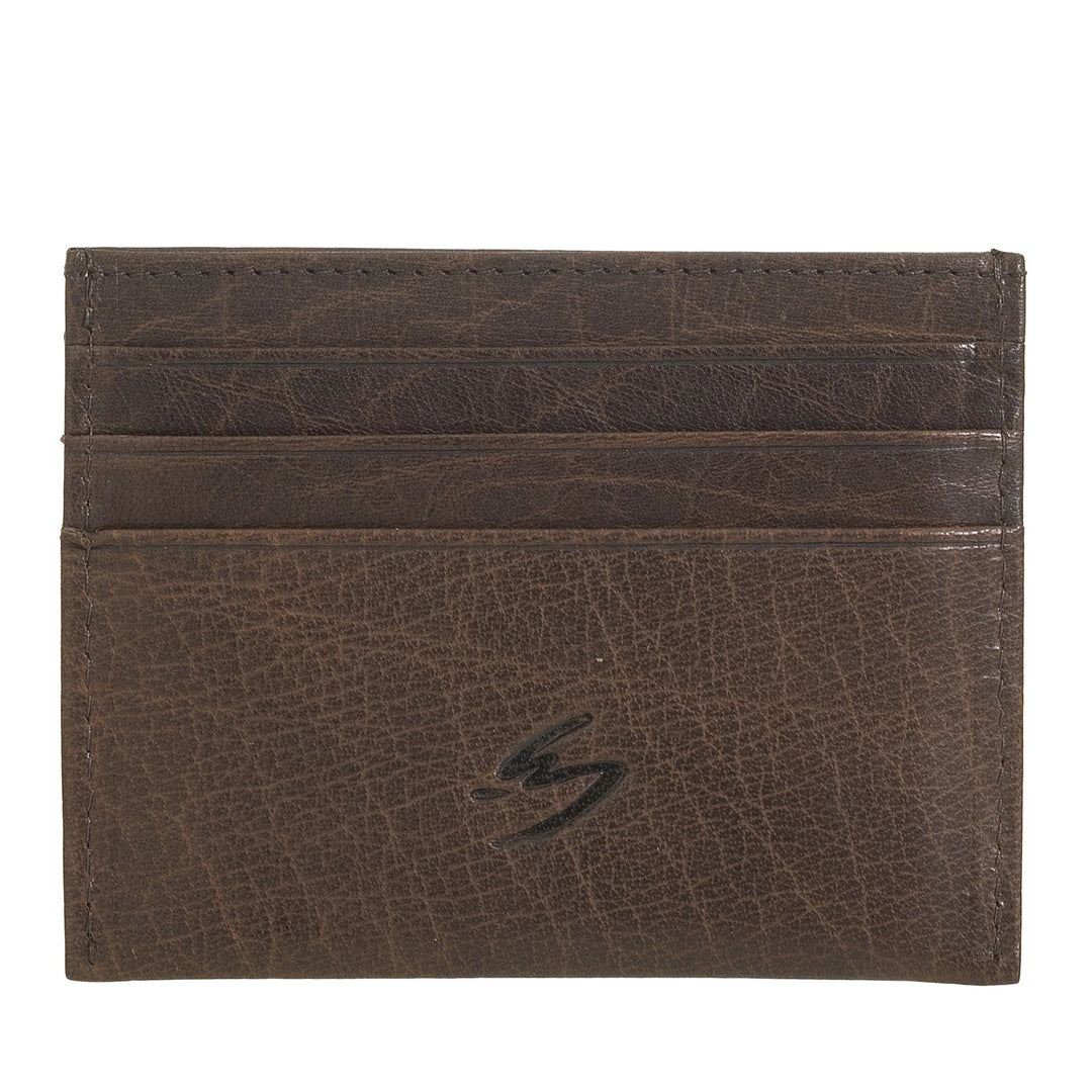 Nuvola Pelle Porte-cartes de crédit fin pour homme et femme en cuir de buffle – Portefeuille de poche fin en cuir avec 6 emplacements pour cartes