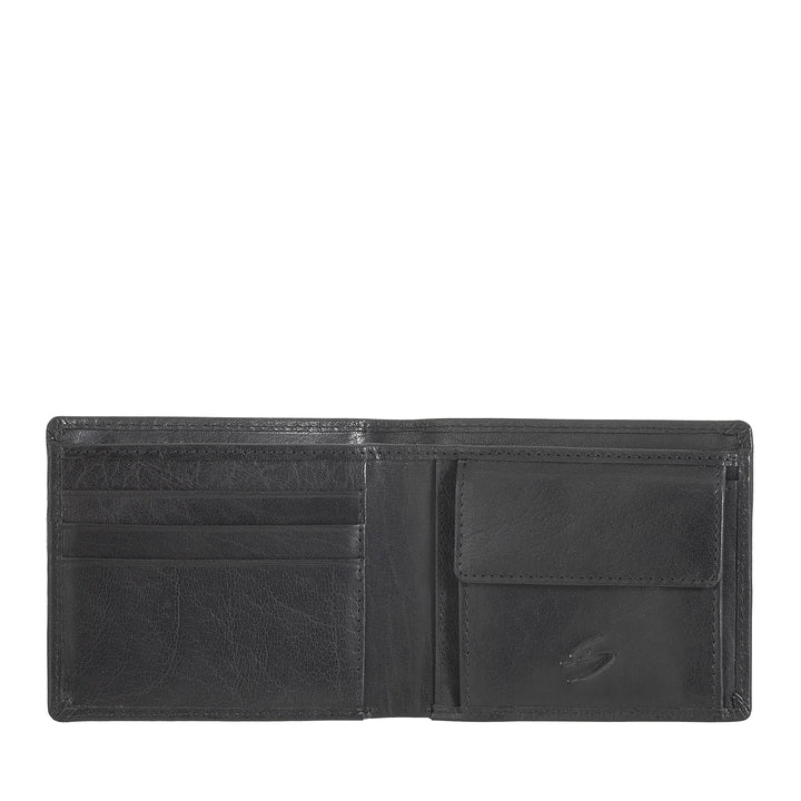 Nuvola Pelle Portafoglio Uomo in Pelle di Bufalo Piccolo con Portamonete, Porta Carte e Banconote – Portafogli Compatto da Tasca, Slim Sottile