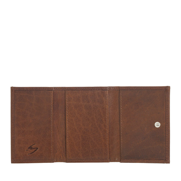 Kleine Geldbörse von Nuvola Pelle für Damen und Herren aus Büffelleder – elegante Trifold-Geldbörse mit Knopf, Münzgeldbörse, Fächer für Karten, Karten und Geldscheine