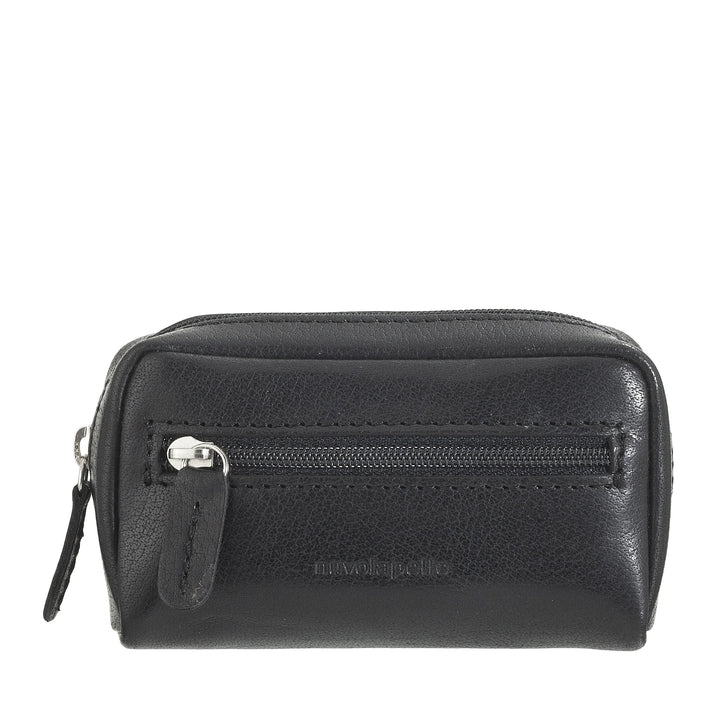 Nuvola Pelle Porte-clés Porte-monnaie pour homme et femme en cuir de buffle – Petit étui avec fermeture éclair et 2 anneaux pour clés