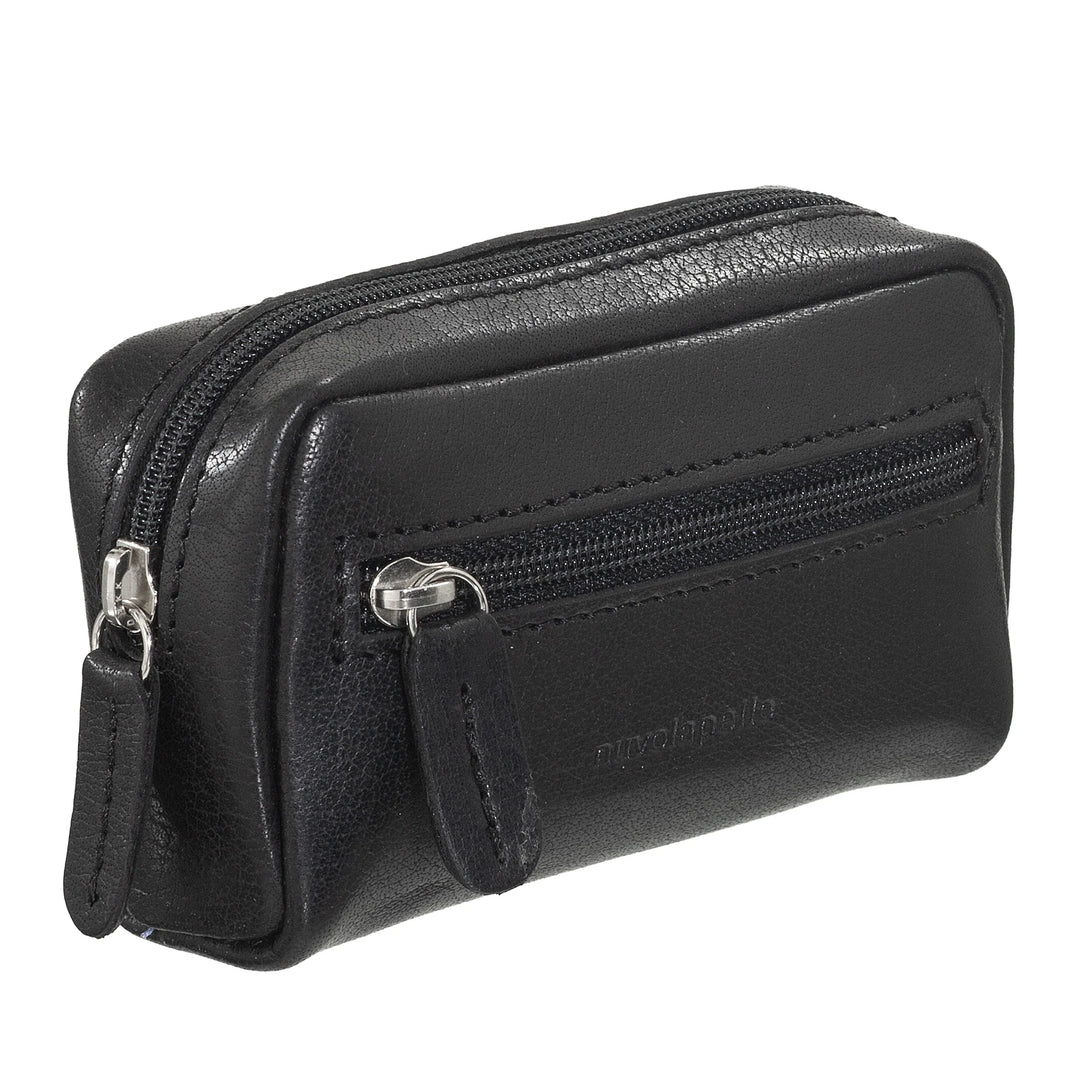 Nuvola Pelle Porte-clés Porte-monnaie pour homme et femme en cuir de buffle – Petit étui avec fermeture éclair et 2 anneaux pour clés