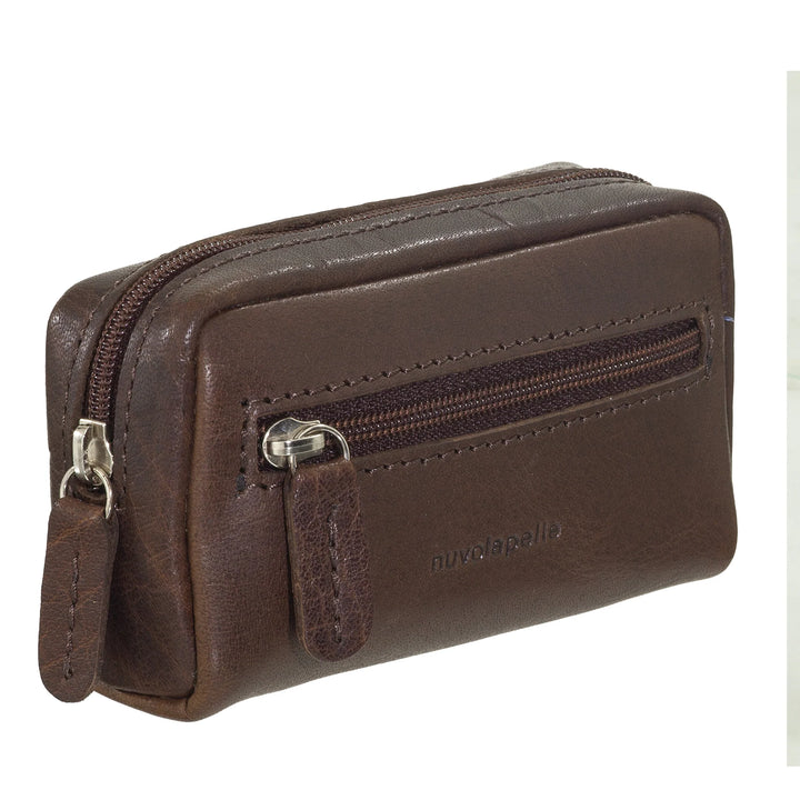Nuvola Pelle Porte-clés Porte-monnaie pour homme et femme en cuir de buffle – Petit étui avec fermeture éclair et 2 anneaux pour clés