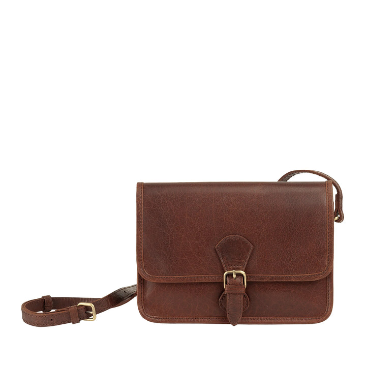 Nuvola Pelle Damen-Umhängetasche aus echtem Vintage-Büffelleder – elegante kleine Klappentasche mit Magnetverschluss mit Schnalle und verstellbarem Schultergurt